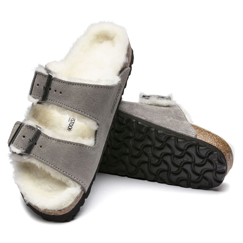 Birkenstock Arizona Shearling stone semsket skinn/lammeull smal