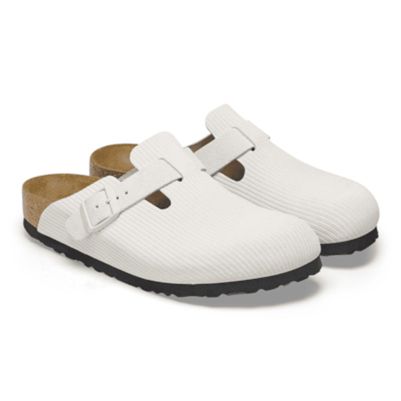 Birkenstock Boston cord semsket skinn antikk hvit smal
