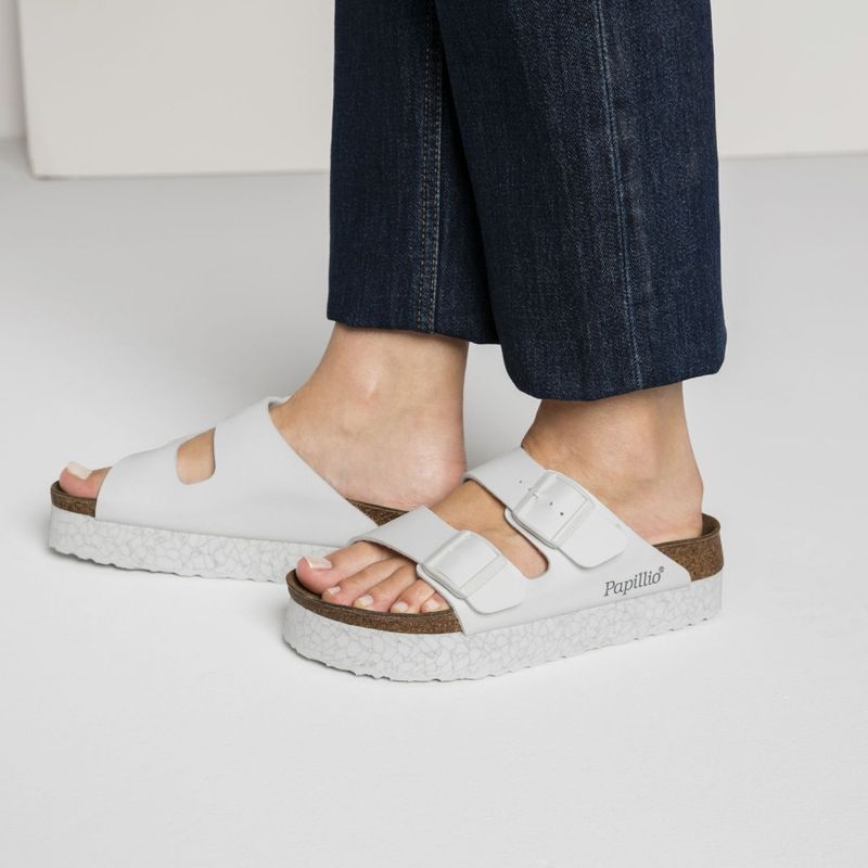 Birkenstock Arizona BF Monochrome marble hvit høy såle smal