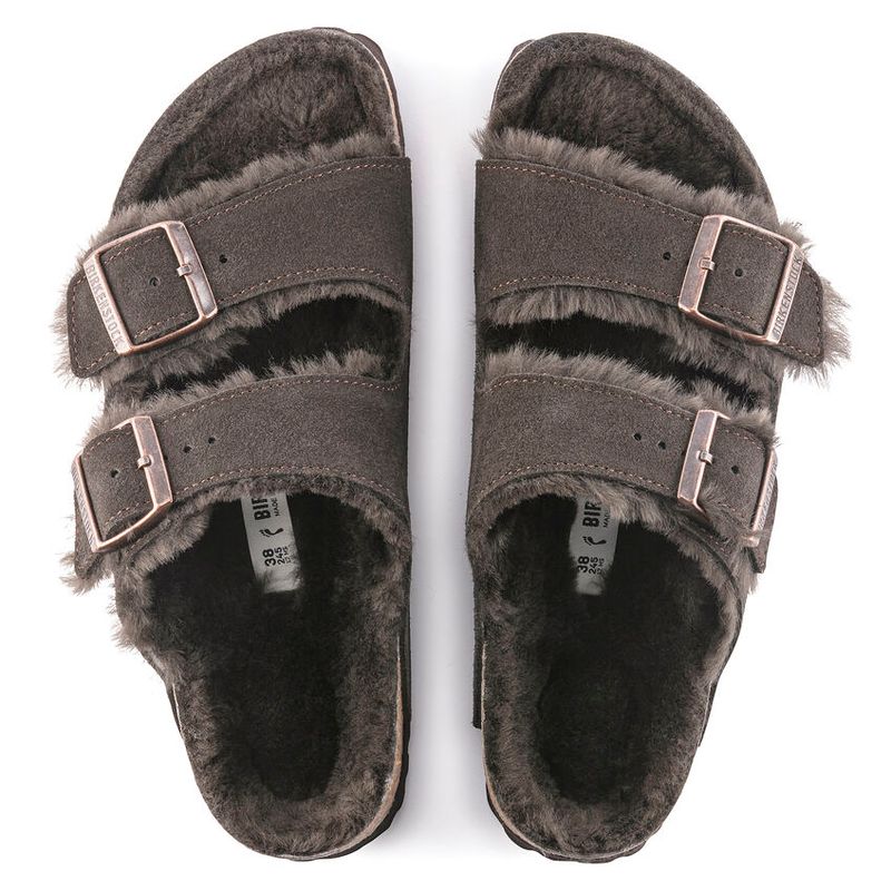 Birkenstock Arizona Shearling Mocca semsket skinn/lammeull smal