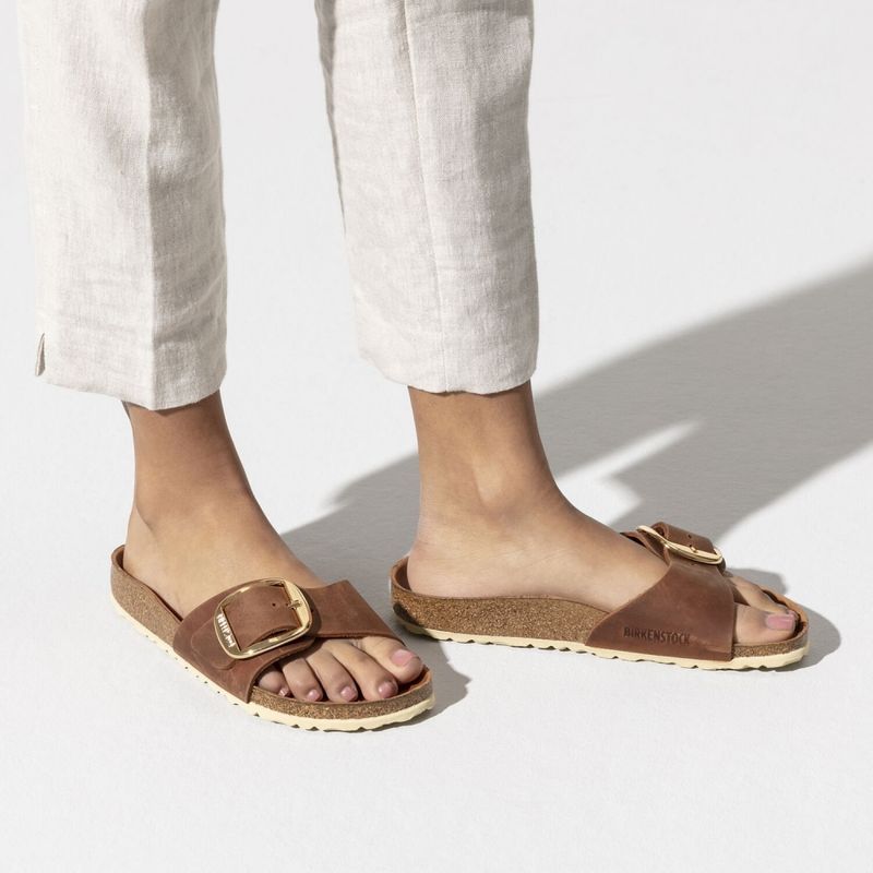 Birkenstock Madrid Big buckle cognac skinn smal