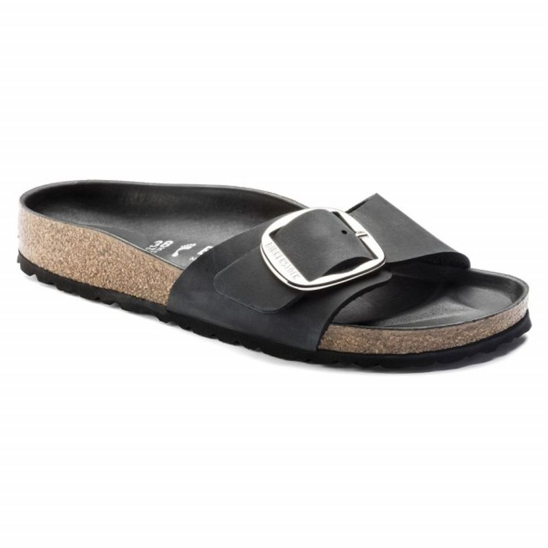Birkenstock Madrid Big Buckle svart oljet skinn smal