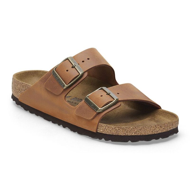 Birkenstock Arizona Cognac oljet nubuck skinn smal