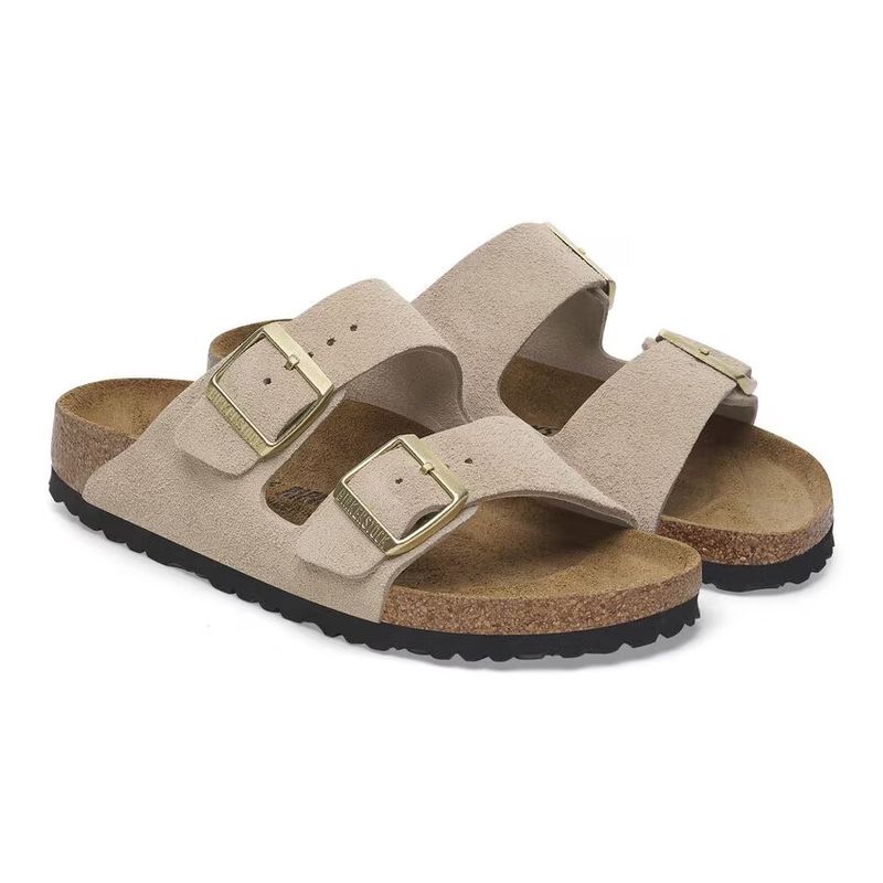 Birkenstock Arizona Sandcastle semsket skinn smal