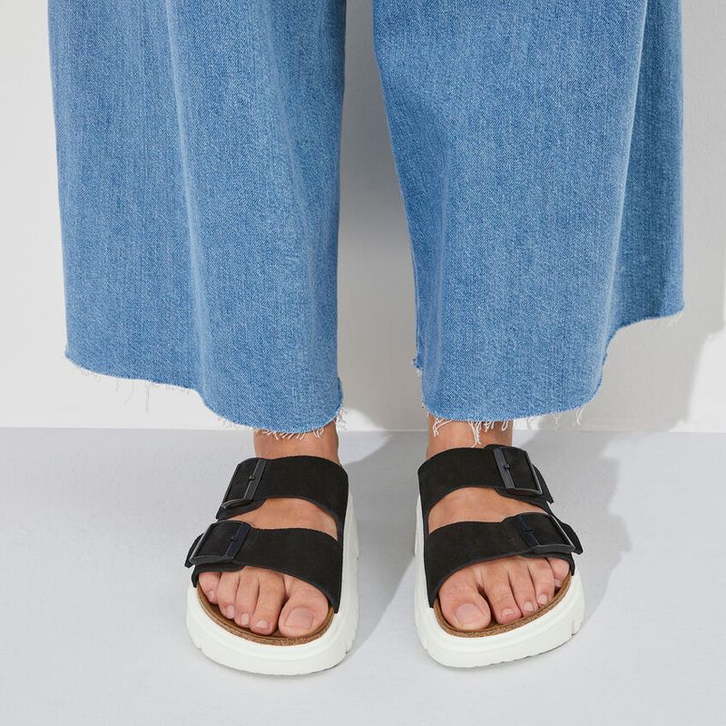 Birkenstock Arizona platform semsket skinn svart smal