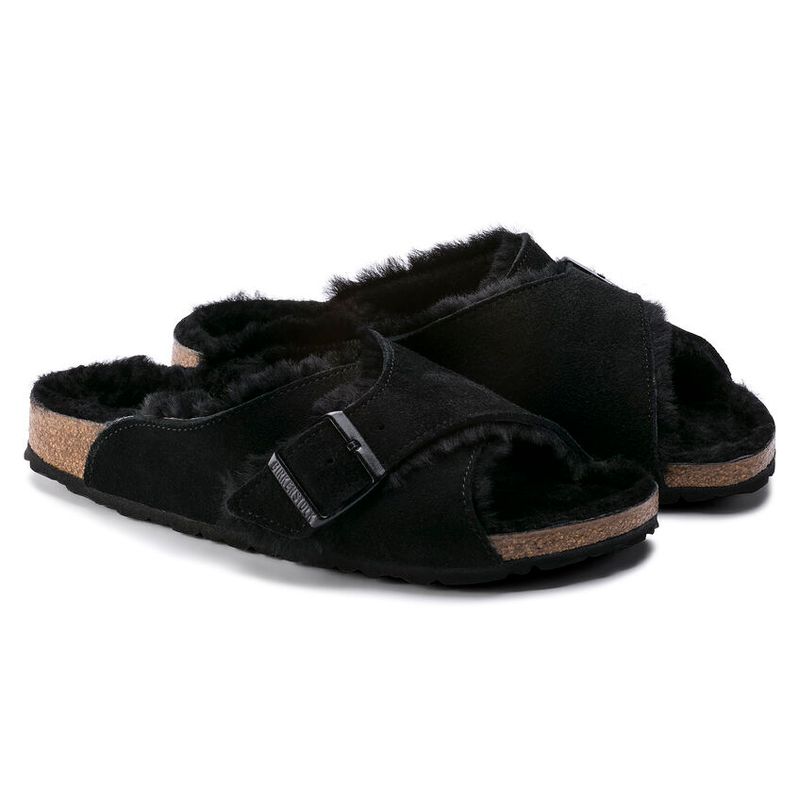 Birkenstock Arosa Svart semsket skinn/lammeull smal
