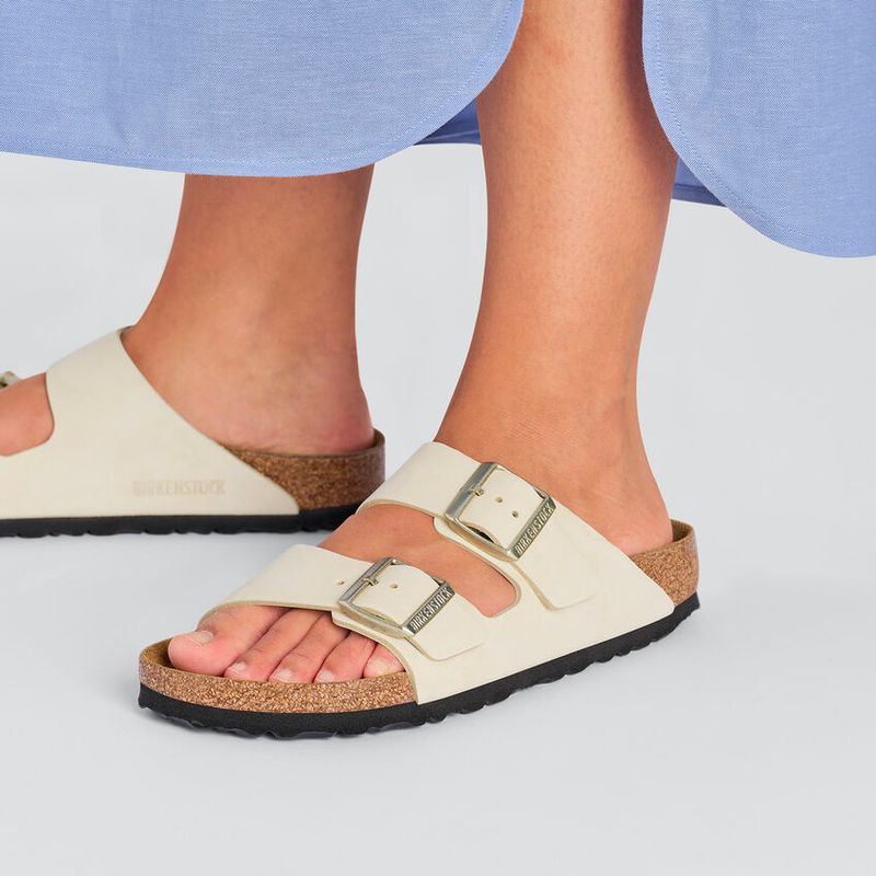 Birkenstock Arizona Ecru nubuck skinn smal