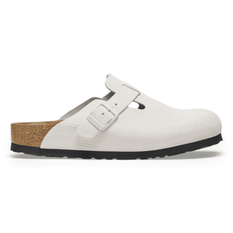 Birkenstock Boston cord semsket skinn antikk hvit smal