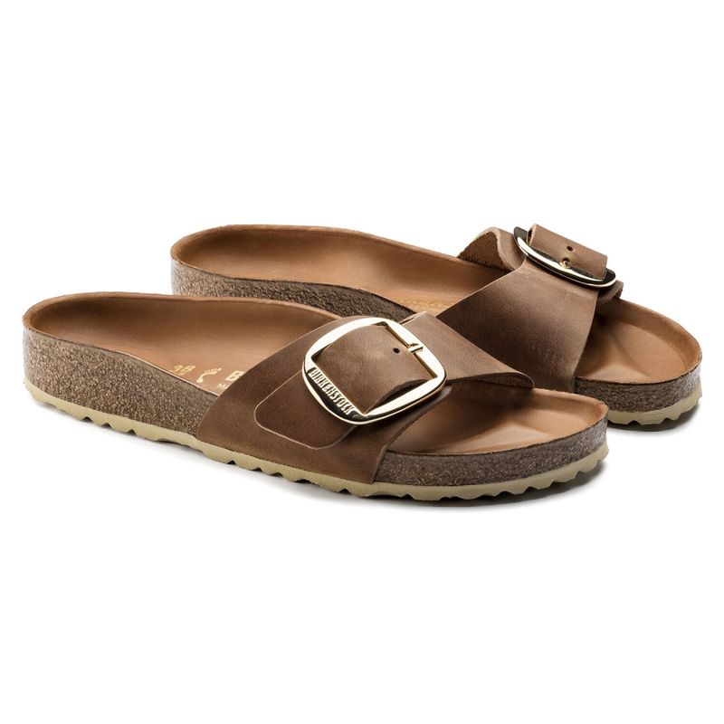 Birkenstock Madrid Big buckle cognac skinn smal
