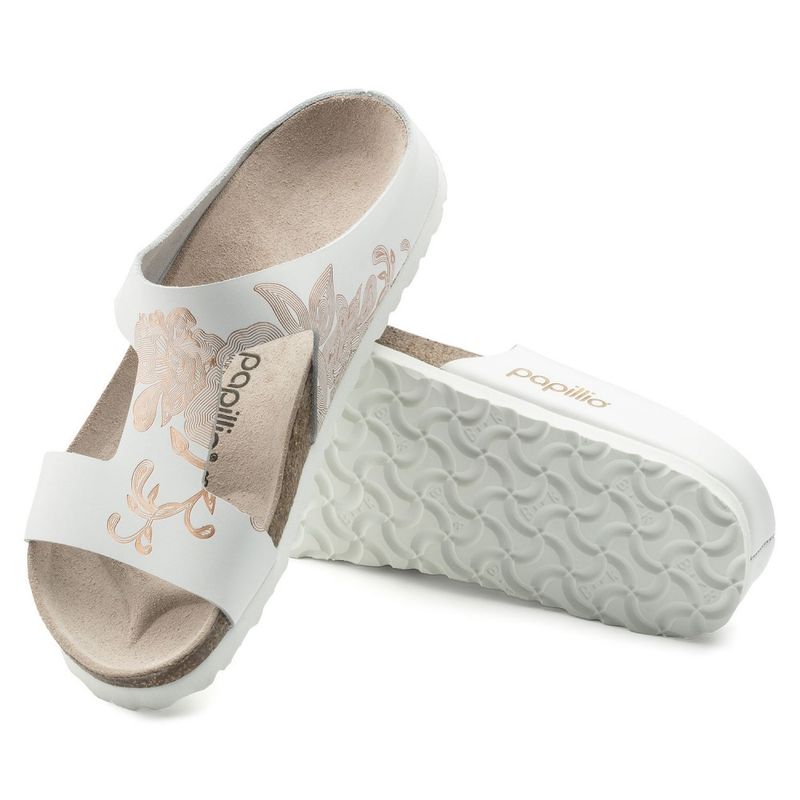 Birkenstock Papillio Charlize ornaments hvit/rosegull skinn smal