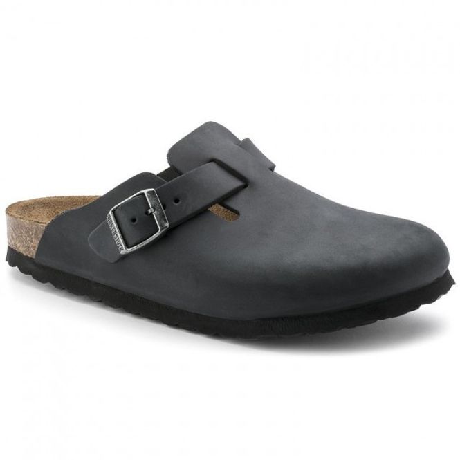 Hovedbilde Birkenstock Boston Svart oljet skinn smal