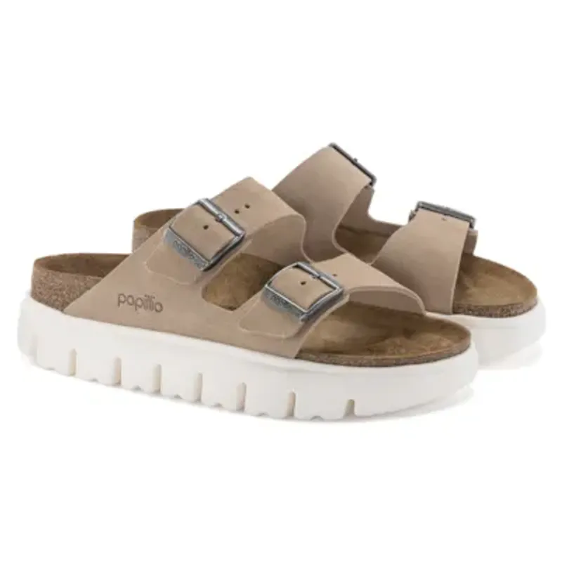 Birkenstock Arizona platform warm sand semsket skinn smal