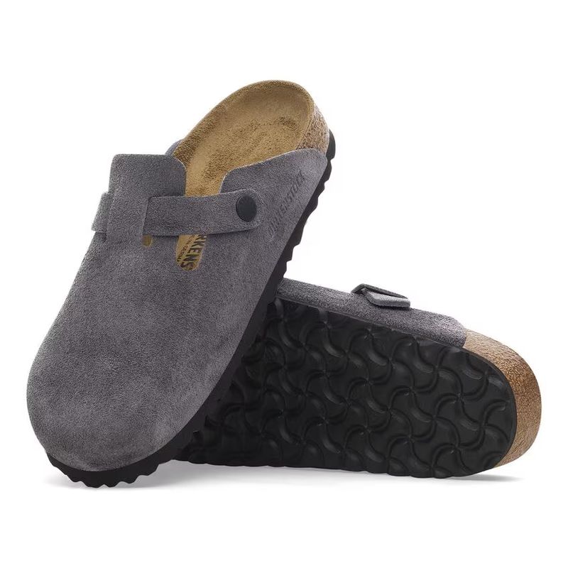 Birkenstock Boston velvet grey semsket skinn normal