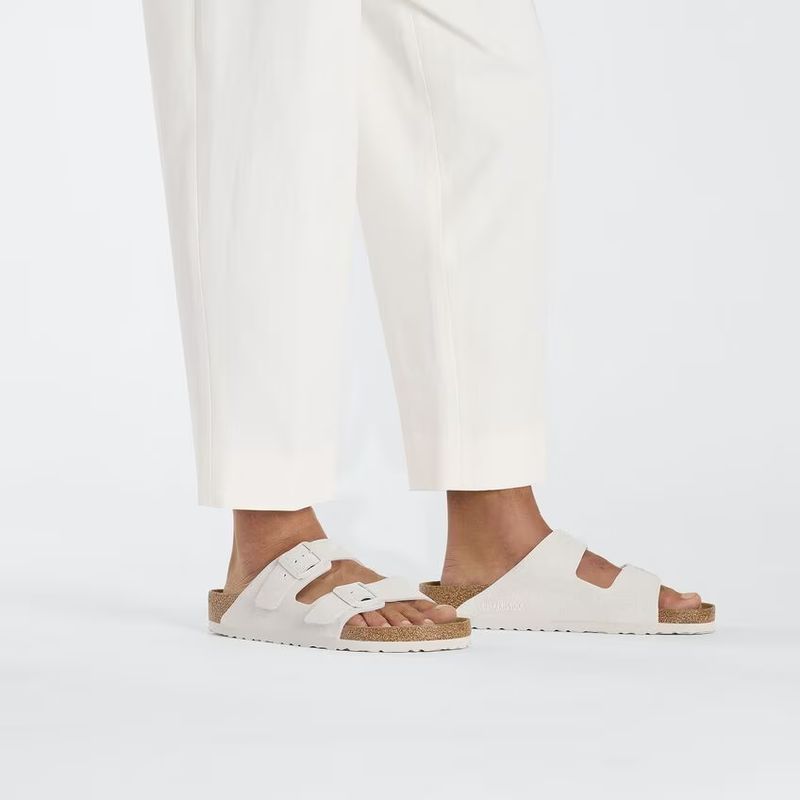 Birkenstock Arizona antikk hvit semsket skinn smal