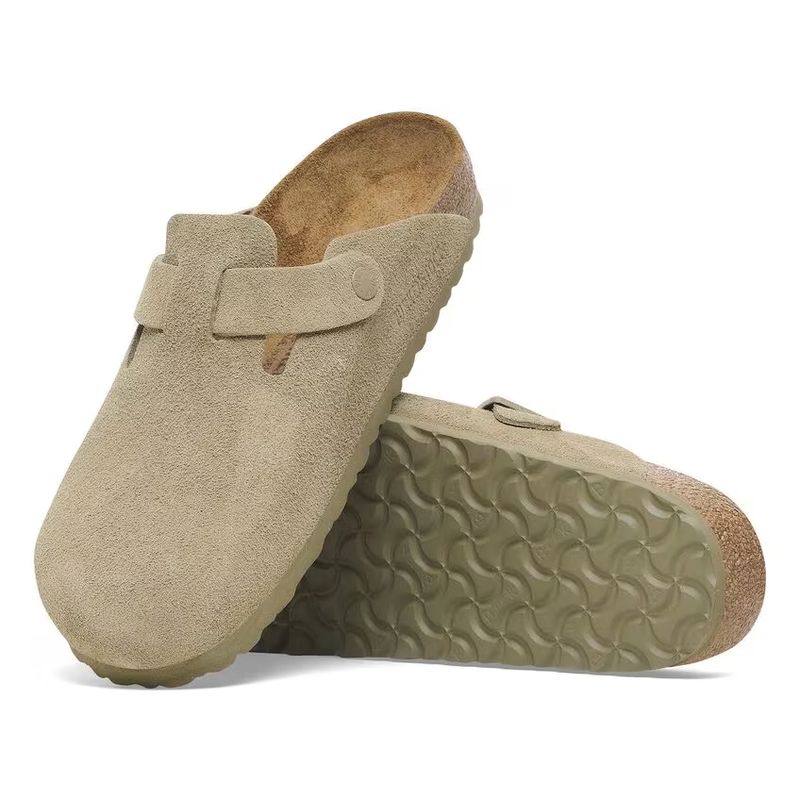 Birkenstock Boston faded khaki semsket skinn smal